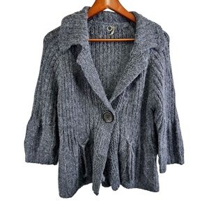One Girl Who Womens Grey Cardigan Sweater Medium 3/4 Sleeve Knit Size Large